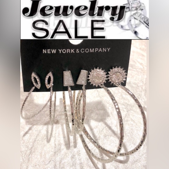 NEW YORK & CO 6pc Silver Hoop/Stud rhinestone Earring Set various sizes NWT - Picture 8 of 8
